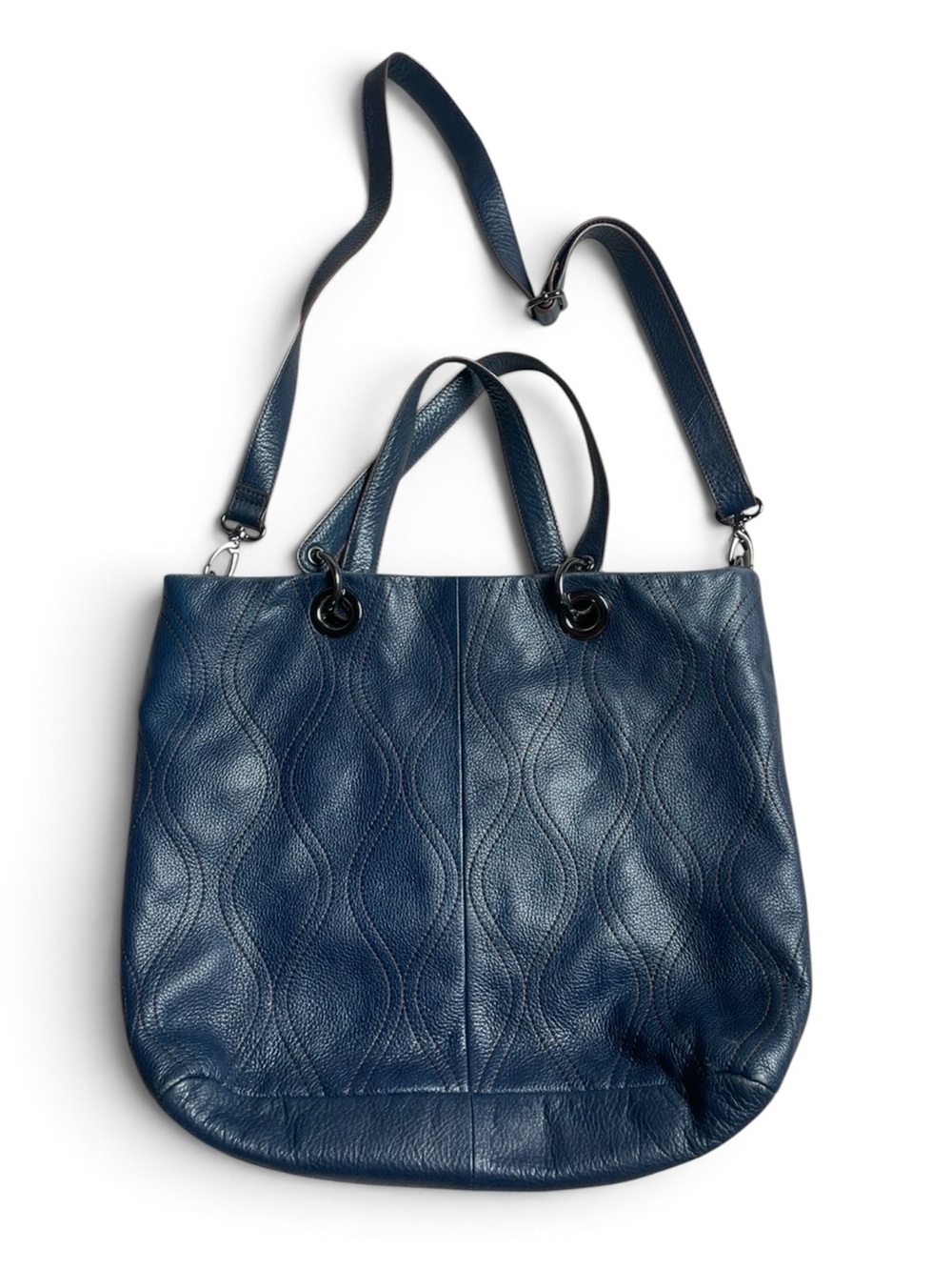 Steve Madden Navy Blue Textured Leather Tote with Adjustable Strap